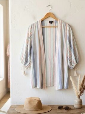 a.n.a Pastel Striped Open-Front Tunic - Mint, Peach, Blue, Cream